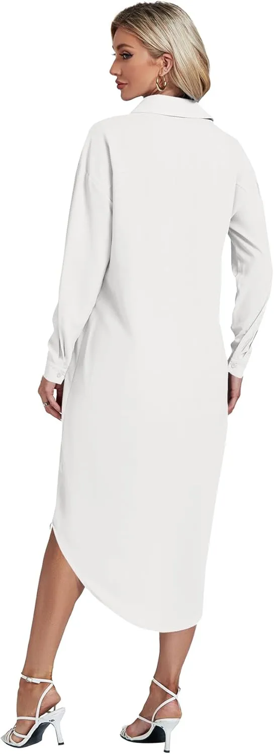 LYANER Women's Collar Button Long Sleeve Max Long Shirt Dress Cardigan Cover Ups