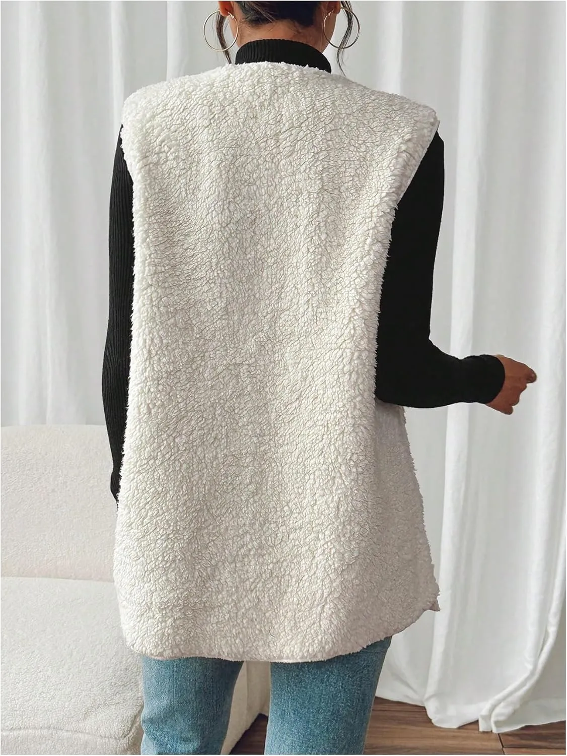 MakeMeChic Women's Button Down Fleece Vest Jacket V Neck Sleeveless Pocket Vest Top Coat Jackets