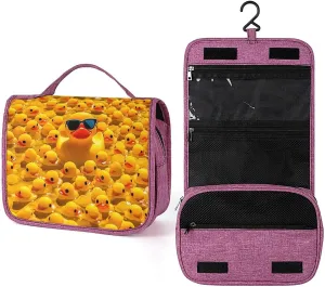 Makeup Bag Travel Hanging Toiletry Bag for Women Mens Toiletry Bags for Women Personalized Waterproof Portable Yellow Ducky With Sunglasses Printed Cosmetic Bag