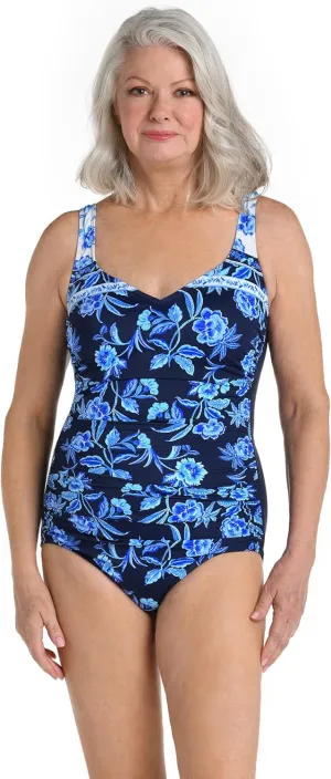 Maxine Of Hollywood Women's Side Shirred Girl Leg One Piece Swimsuit