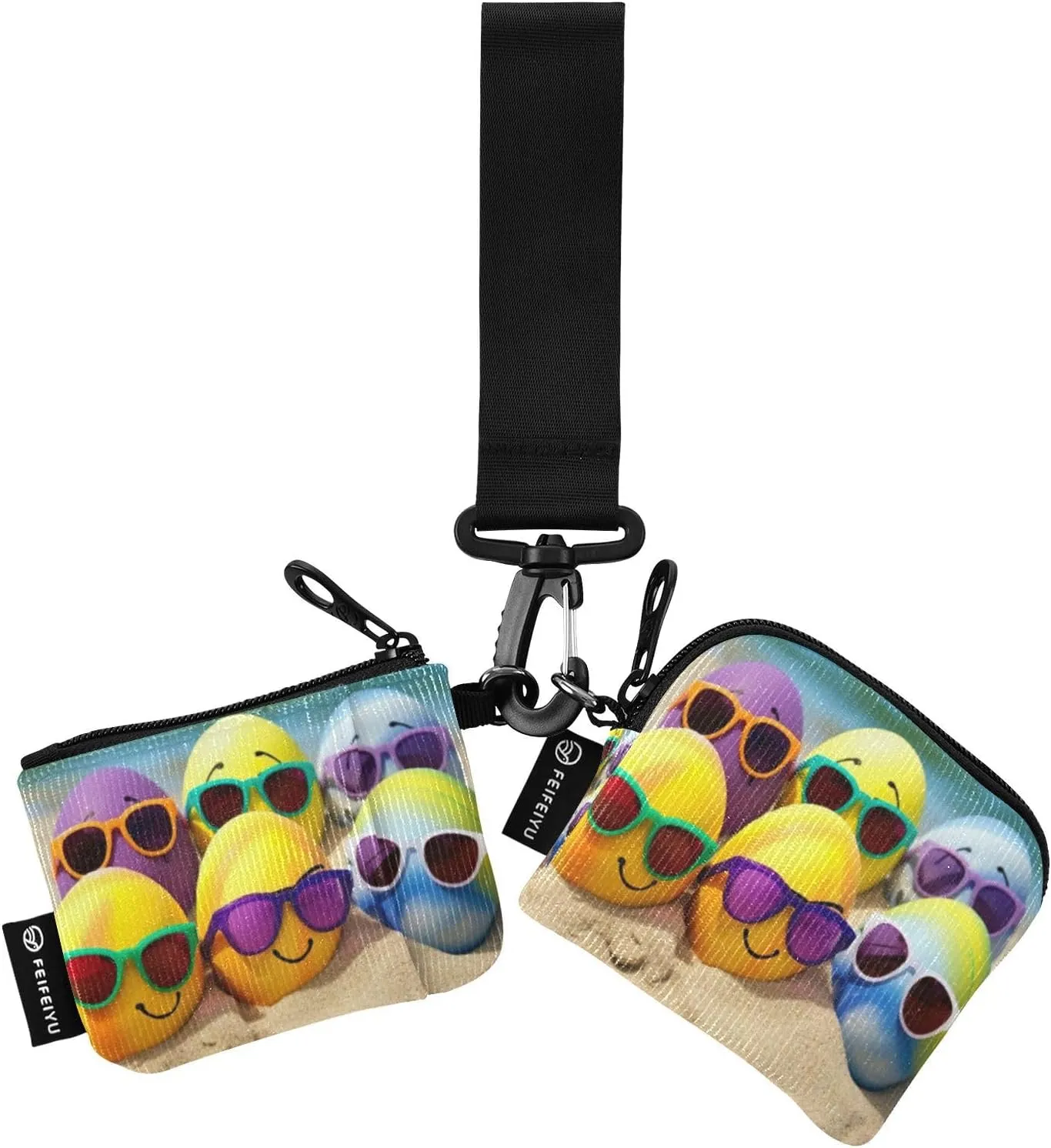 MCHIVER Easter Eggs Sunglasses Dual Pouch Wristlet Portable Keychain Wallet Detachable Coin Purse Pouch with Zipper Keychain Wristlet for Women Sports Outdoors Travel