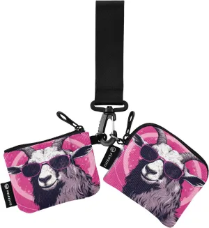 MCHIVER Pink Sunglasses Sheep Dual Pouch Wristlet Portable Keychain Wallet Detachable Coin Purse Pouch with Zipper Keychain Wristlet for Women Travel Outdoors Sports