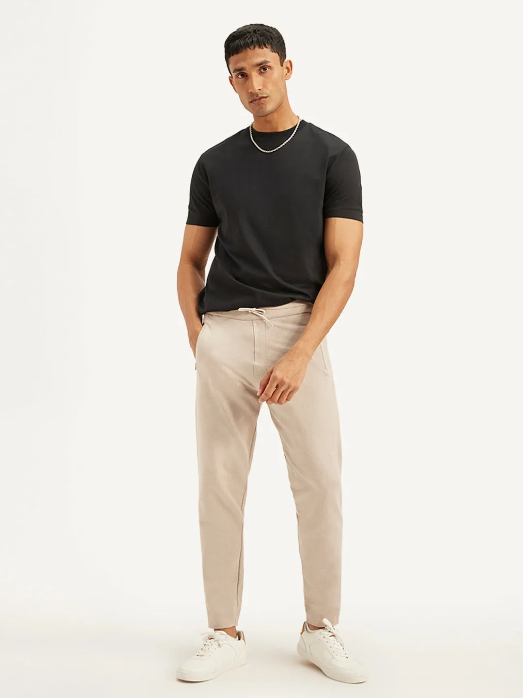 Men's Beige Solid Joggers