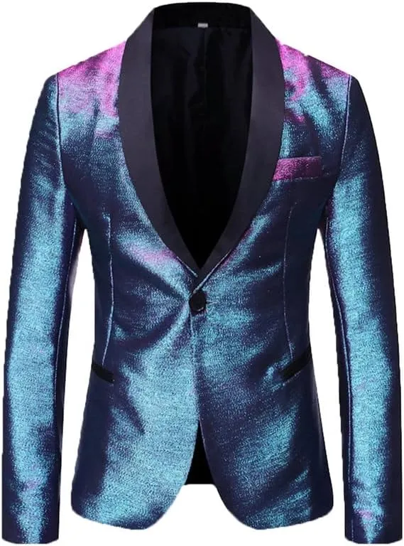 Men's Blazers Slim Fit Fashion Suit Bright Silk Jackets for Men Weddings Party Dinner Prom Tuxedo