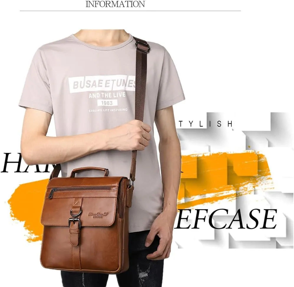 Men's Cowhide Leather Shoulder Messenger Bag Handbag Briefcase