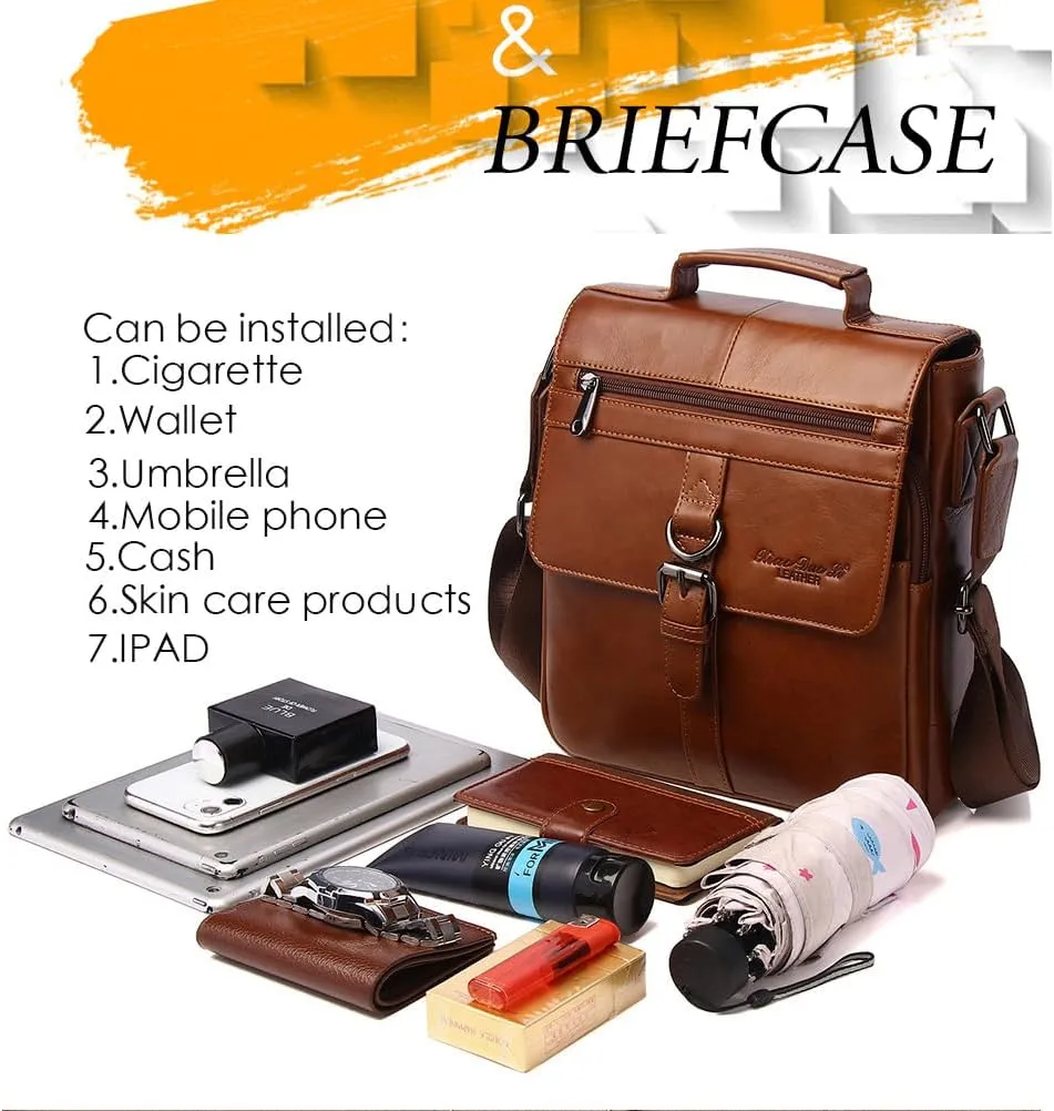 Men's Cowhide Leather Shoulder Messenger Bag Handbag Briefcase
