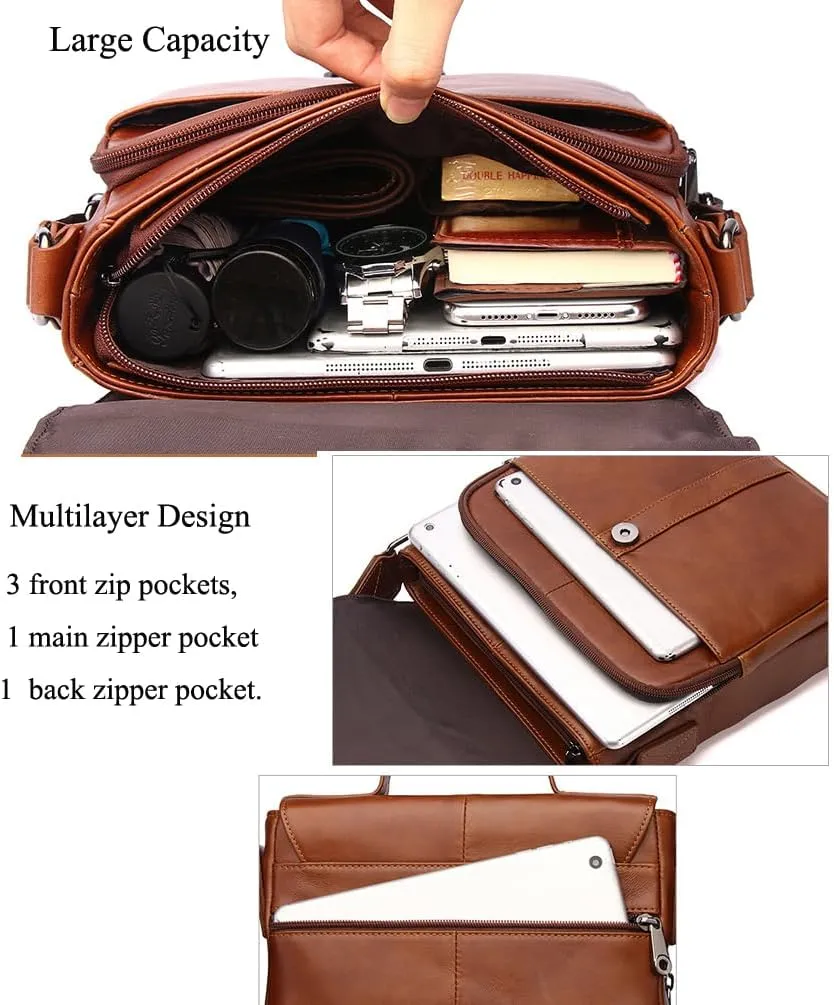 Men's Cowhide Leather Shoulder Messenger Bag Handbag Briefcase