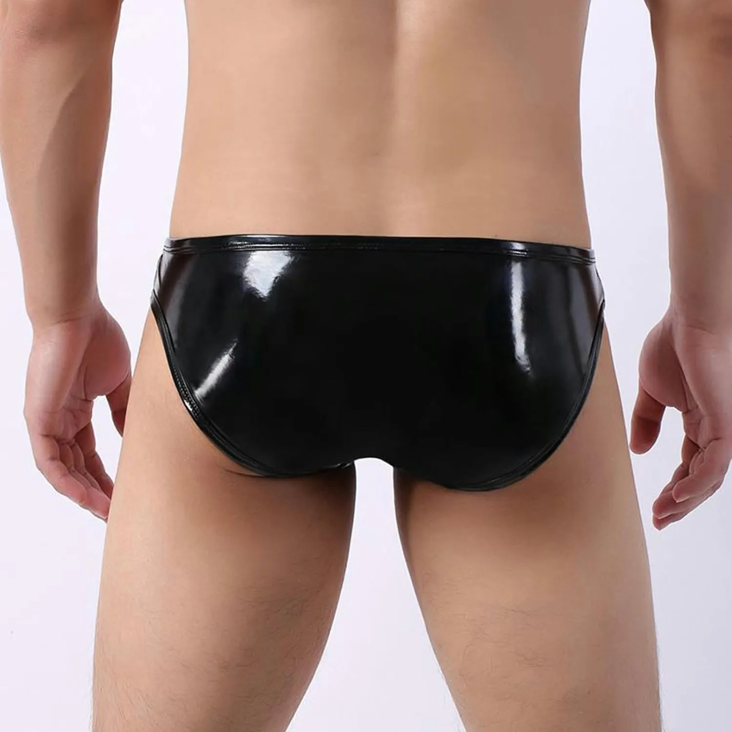 Men's Leather Briefs Low Rise Bikini Bottom Neon Green Convex Briefs Club Wear Men's Underwear-Green-M