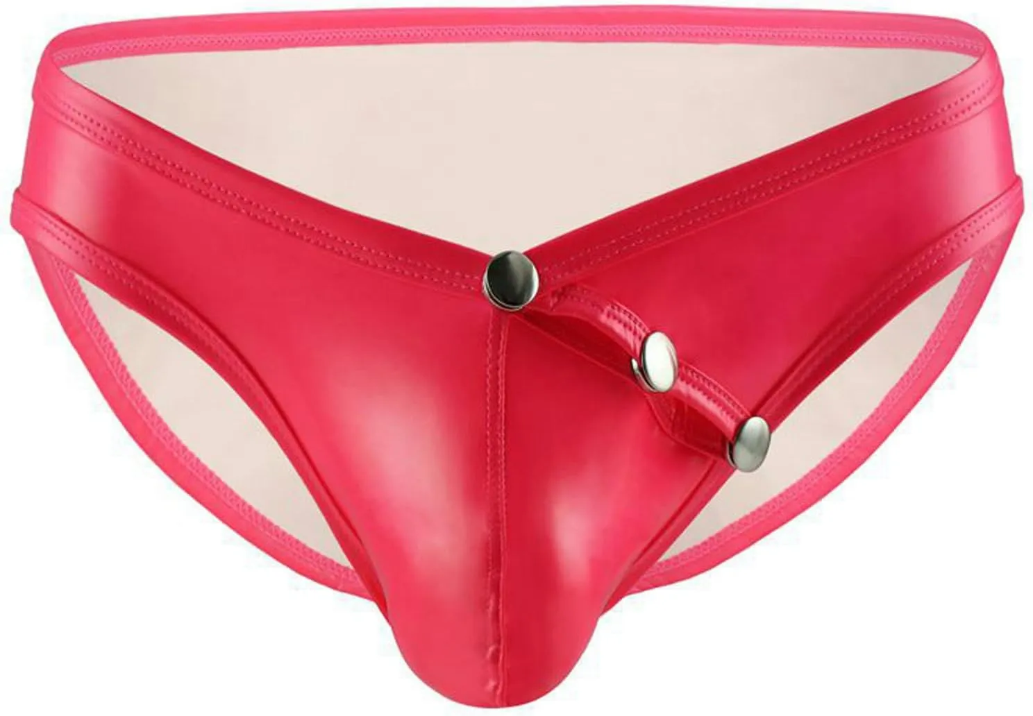 Men's Leather Briefs Low Rise Bikini Bottom Neon Green Convex Briefs Club Wear Men's Underwear-Green-M
