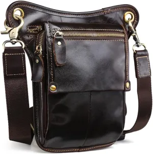 Men's Leather Motorcycle Waist Pack Leg Bag Rig Bike Cycling Hiking Thigh Bag Messenger Shoulder Bag (Brown-1), IDBKHFACDUS-B078PKS1BX