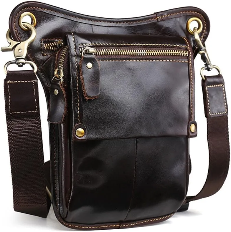 Men's Leather Motorcycle Waist Pack Leg Bag Rig Bike Cycling Hiking Thigh Bag Messenger Shoulder Bag (Brown-1), IDBKHFACDUS-B078PKS1BX