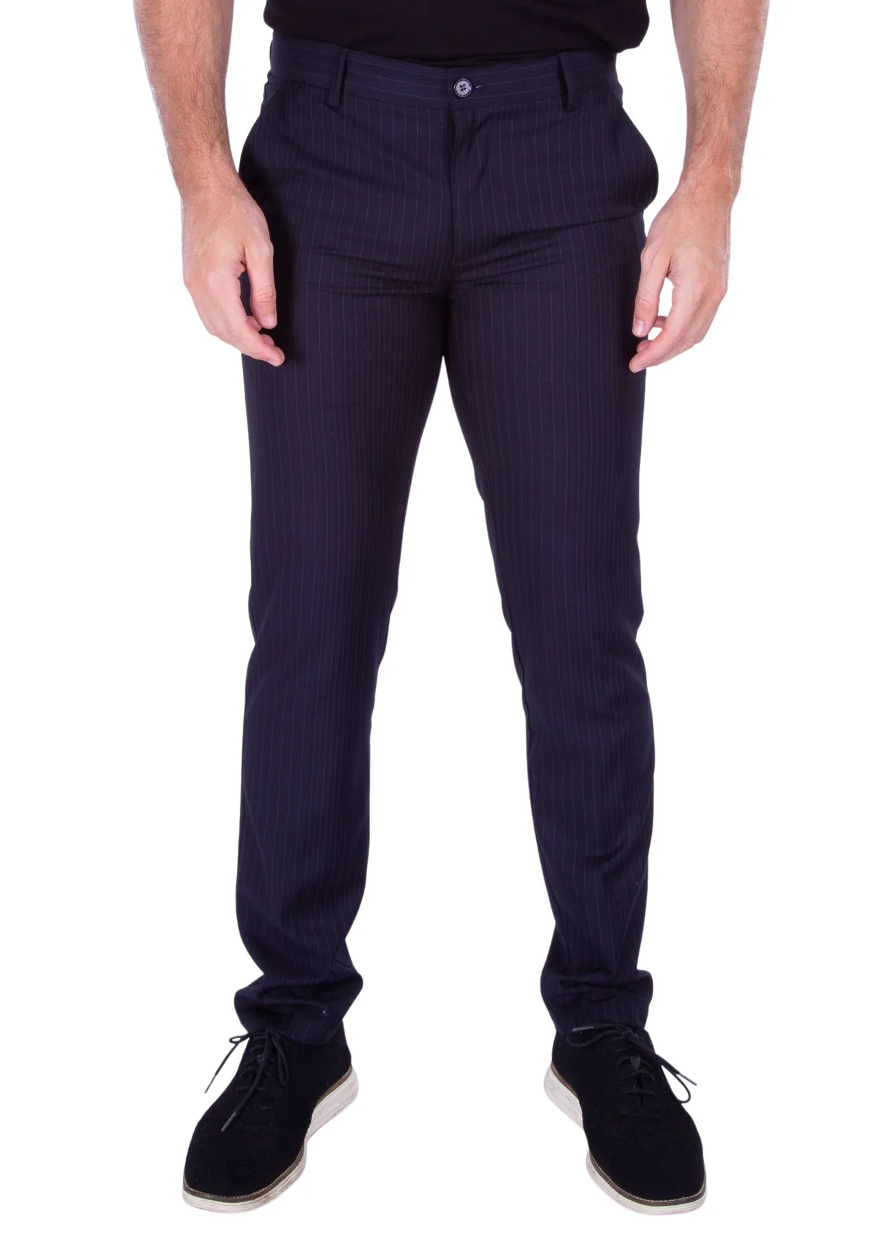 Men's Navy Pinstripe Dress Pants Modern Fit European Design | 213117