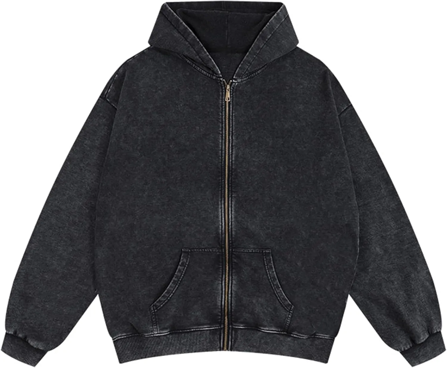 Mens Oversized Sweatshirt Zip Up Hoodie Solid Wash Old Craft Basic Jackets Unisex Heavyweight Casual Sweatshirts