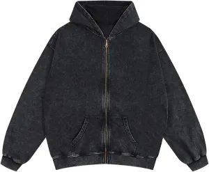 Mens Oversized Sweatshirt Zip Up Hoodie Solid Wash Old Craft Basic Jackets Unisex Heavyweight Casual Sweatshirts