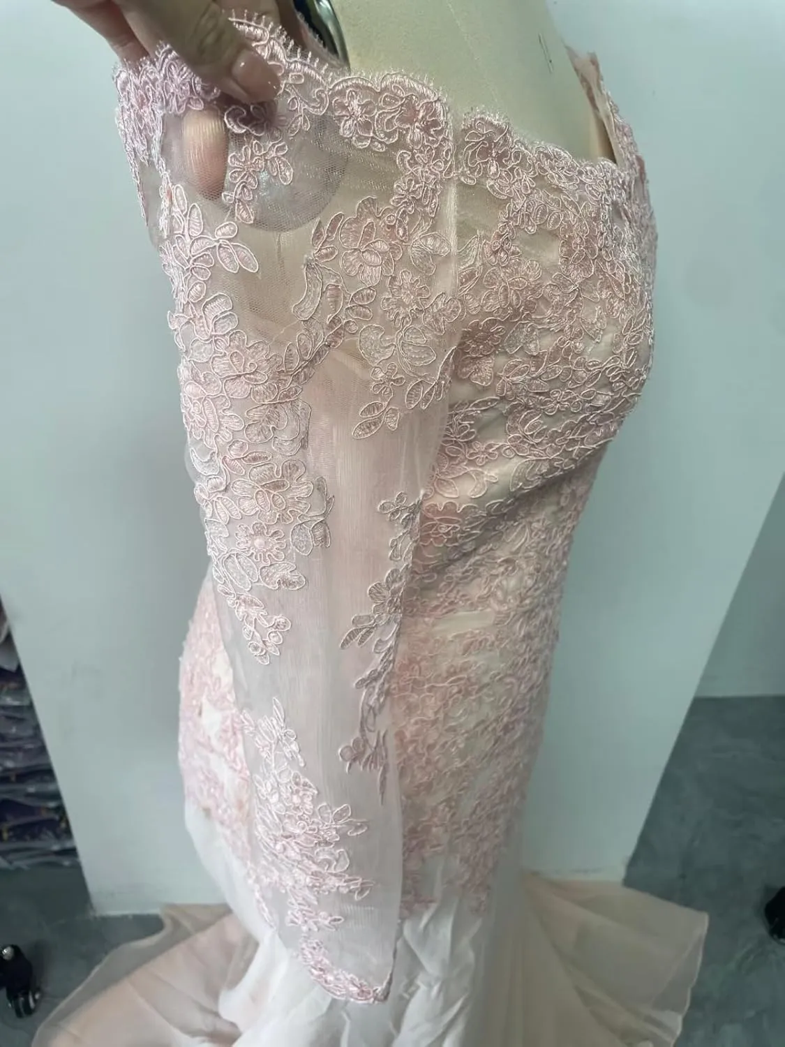 Mermaid Laces Mother of The Bride Dress with Long Sleeves Off Shoulder Formal Party Evening Gown HO16