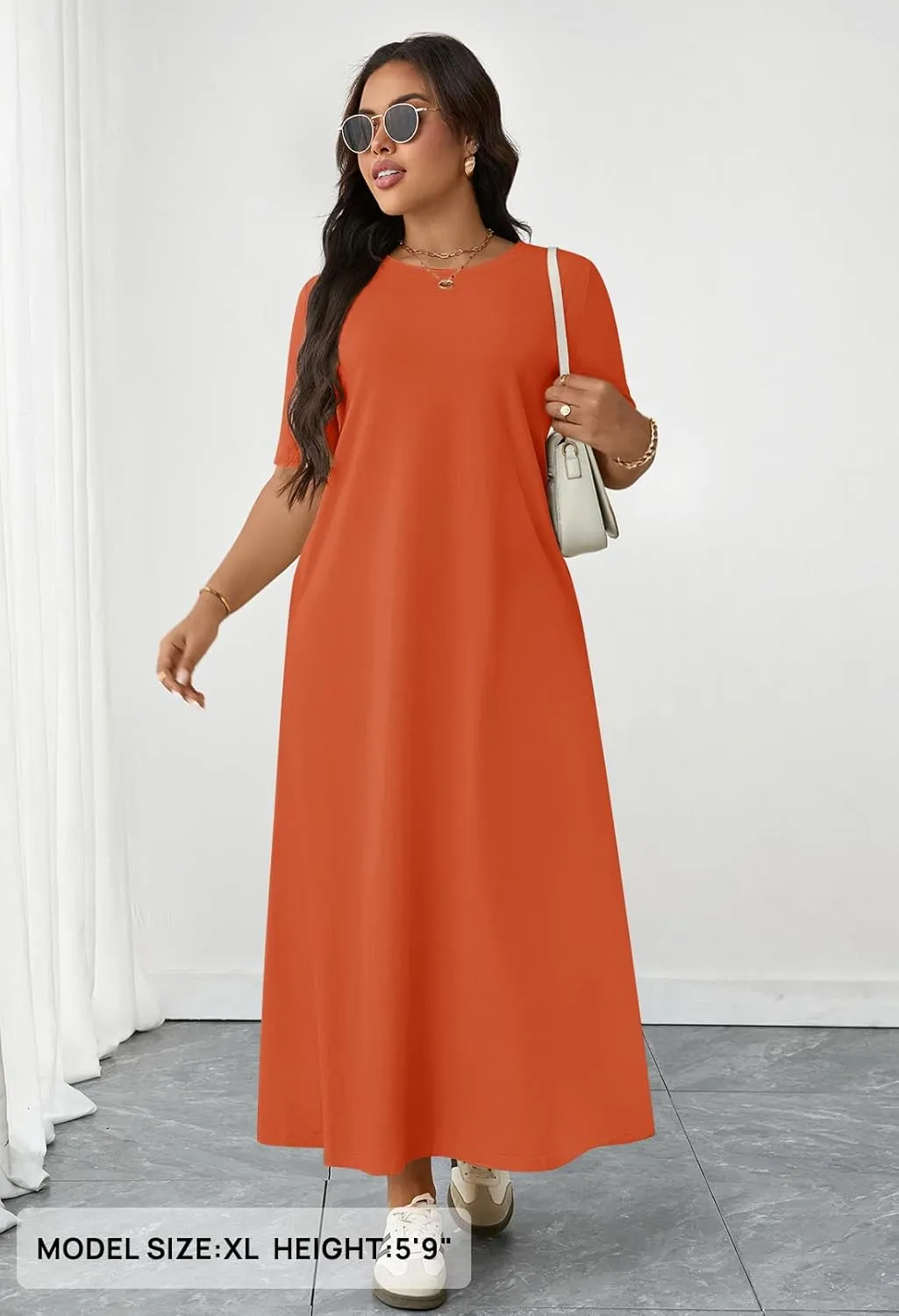 MEROKEETY Women's 2025 Spring Summer Casual Maxi Dress Beach Vacation Short Sleeve Crewneck Basic Long T Shirt Dresses