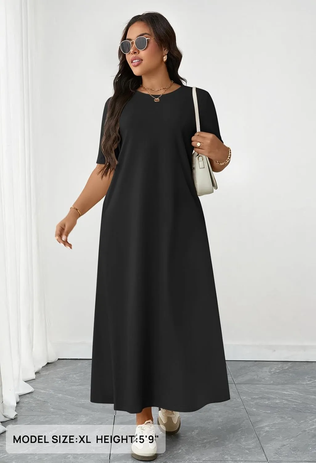 MEROKEETY Women's 2025 Spring Summer Casual Maxi Dress Beach Vacation Short Sleeve Crewneck Basic Long T Shirt Dresses