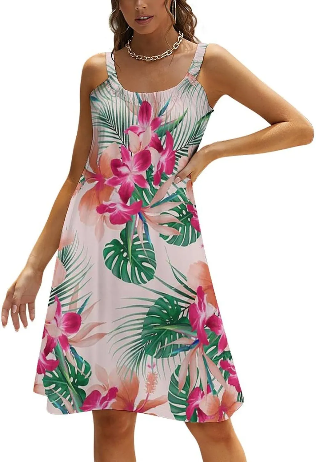 micidad Summer Dresses for Women Flamingo Sleeveless Sundress Casual Loose Beach Cover Ups Dress, 5X-Large