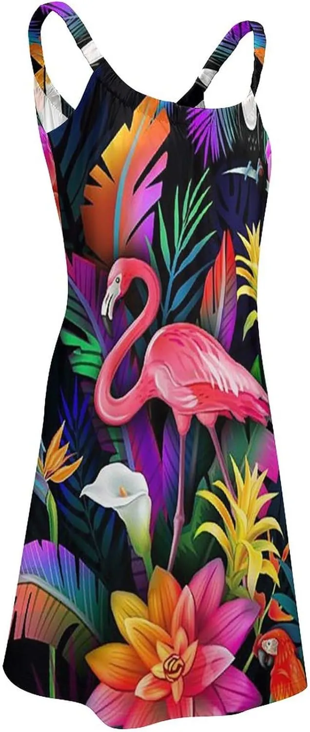 micidad Summer Dresses for Women Flamingo Sleeveless Sundress Casual Loose Beach Cover Ups Dress, 5X-Large