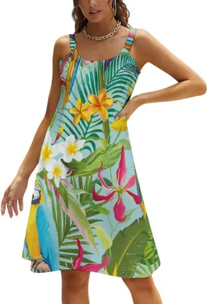 micidad Summer Dresses for Women Flamingo Sleeveless Sundress Casual Loose Beach Cover Ups Dress, 5X-Large