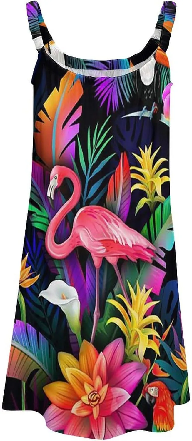 micidad Summer Dresses for Women Flamingo Sleeveless Sundress Casual Loose Beach Cover Ups Dress, 5X-Large