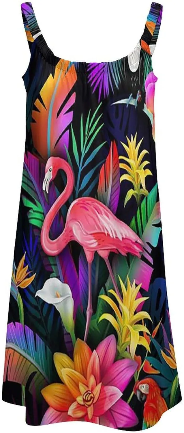 micidad Summer Dresses for Women Flamingo Sleeveless Sundress Casual Loose Beach Cover Ups Dress, 5X-Large