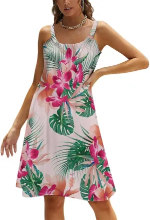 micidad Summer Dresses for Women Flamingo Sleeveless Sundress Casual Loose Beach Cover Ups Dress, 5X-Large
