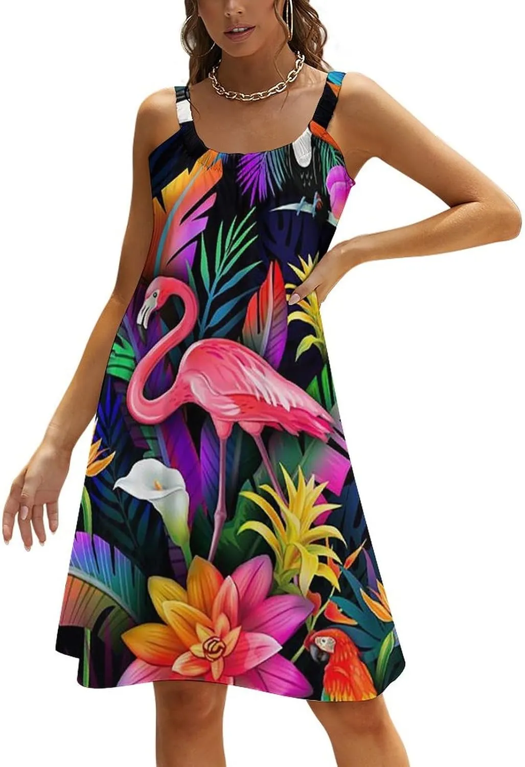 micidad Summer Dresses for Women Flamingo Sleeveless Sundress Casual Loose Beach Cover Ups Dress, 5X-Large