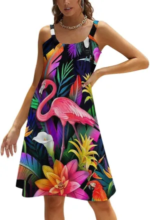 micidad Summer Dresses for Women Flamingo Sleeveless Sundress Casual Loose Beach Cover Ups Dress, 5X-Large