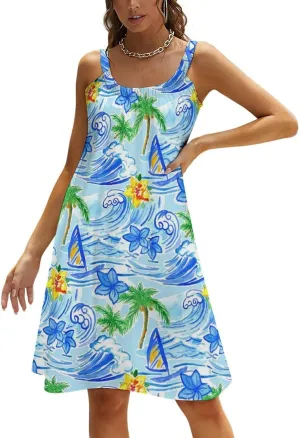 micidad Summer Dresses for Women Tropical Sleeveless Sundress Casual Loose Beach Cover Ups Dress, 5X-Large