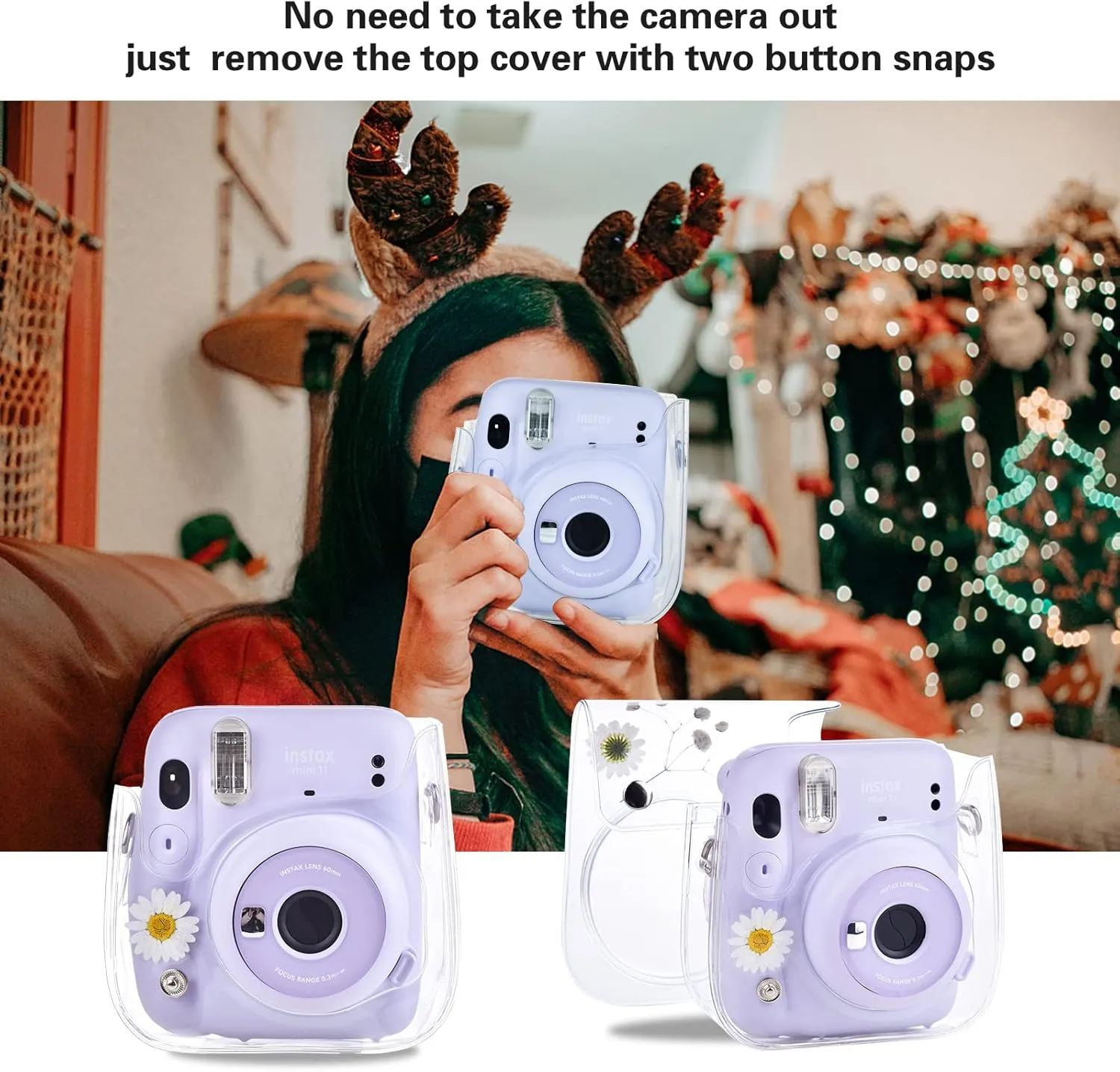 Mini11 Case, Clear Case for Instax Mini 11/9/8/8 /40 Instant Camera Dry Flower PVC Bag Cover with Adjustable Strap