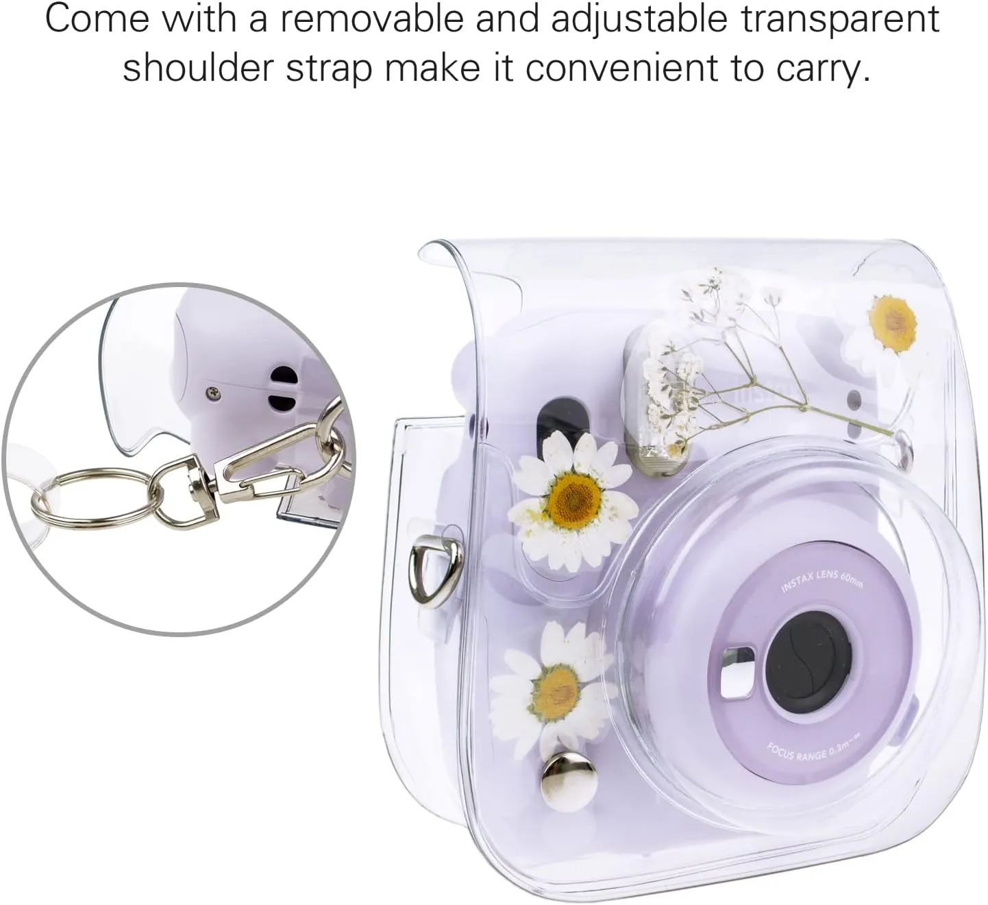 Mini11 Case, Clear Case for Instax Mini 11/9/8/8 /40 Instant Camera Dry Flower PVC Bag Cover with Adjustable Strap