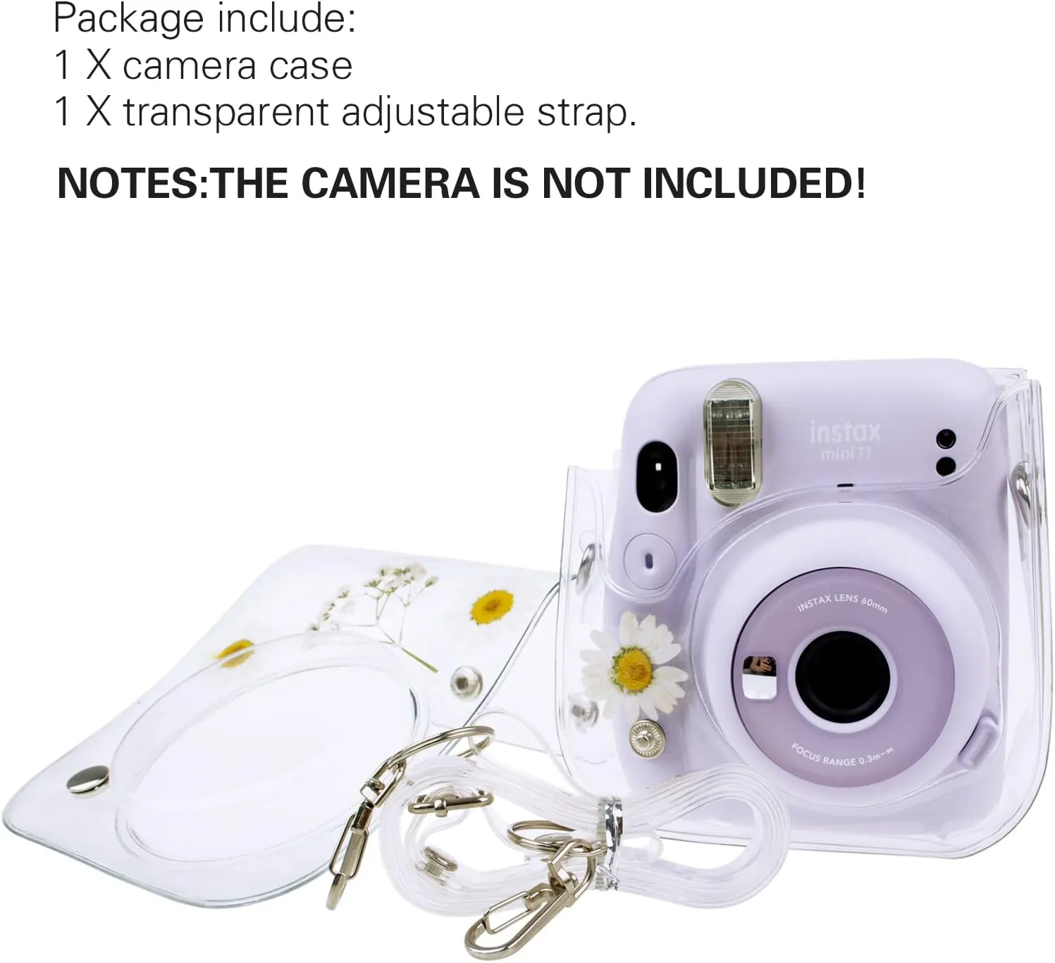 Mini11 Case, Clear Case for Instax Mini 11/9/8/8 /40 Instant Camera Dry Flower PVC Bag Cover with Adjustable Strap