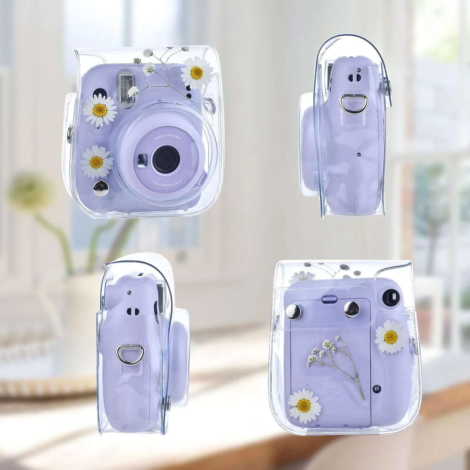 Mini11 Case, Clear Case for Instax Mini 11/9/8/8 /40 Instant Camera Dry Flower PVC Bag Cover with Adjustable Strap