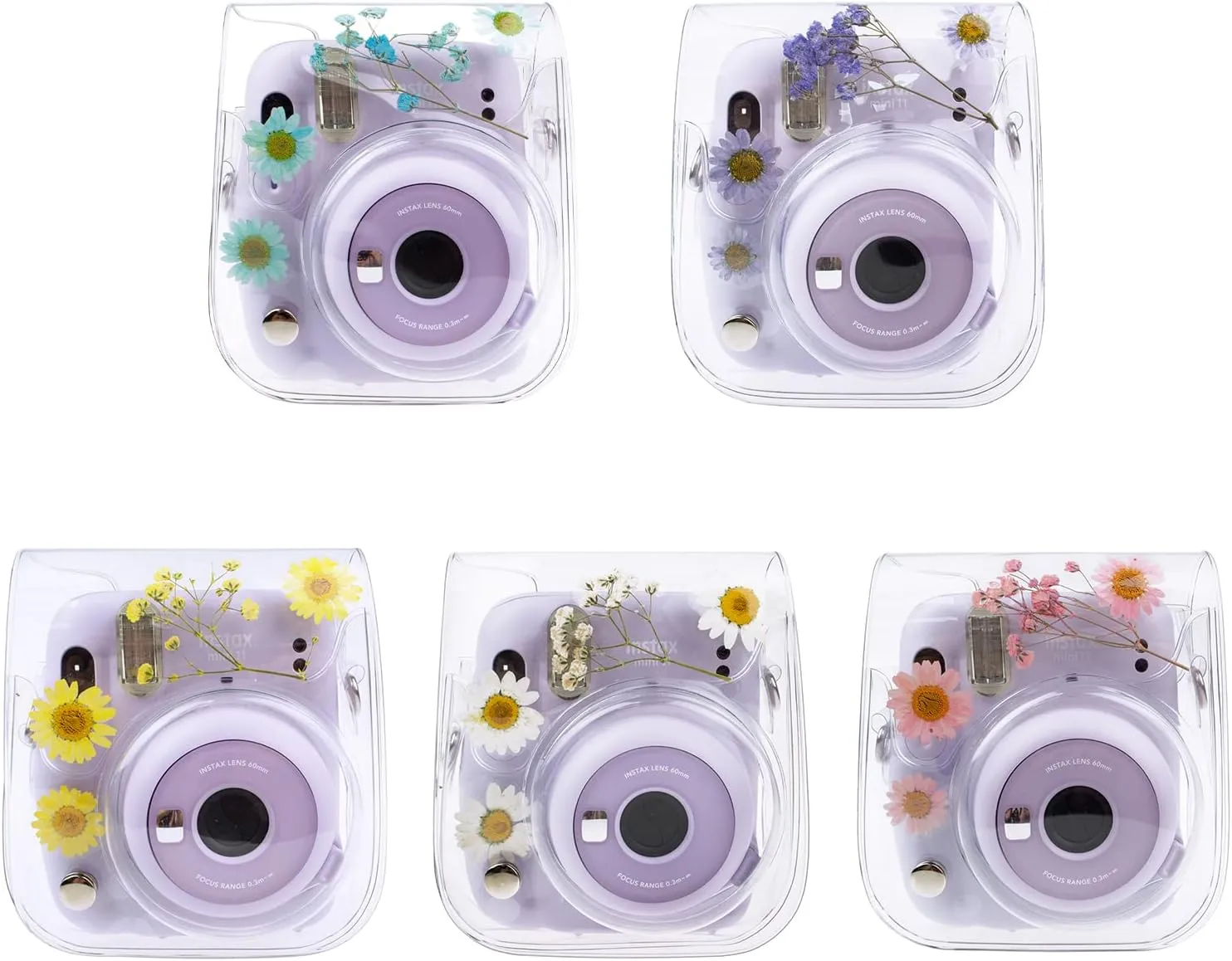 Mini11 Case, Clear Case for Instax Mini 11/9/8/8 /40 Instant Camera Dry Flower PVC Bag Cover with Adjustable Strap