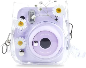 Mini11 Case, Clear Case for Instax Mini 11/9/8/8 /40 Instant Camera Dry Flower PVC Bag Cover with Adjustable Strap