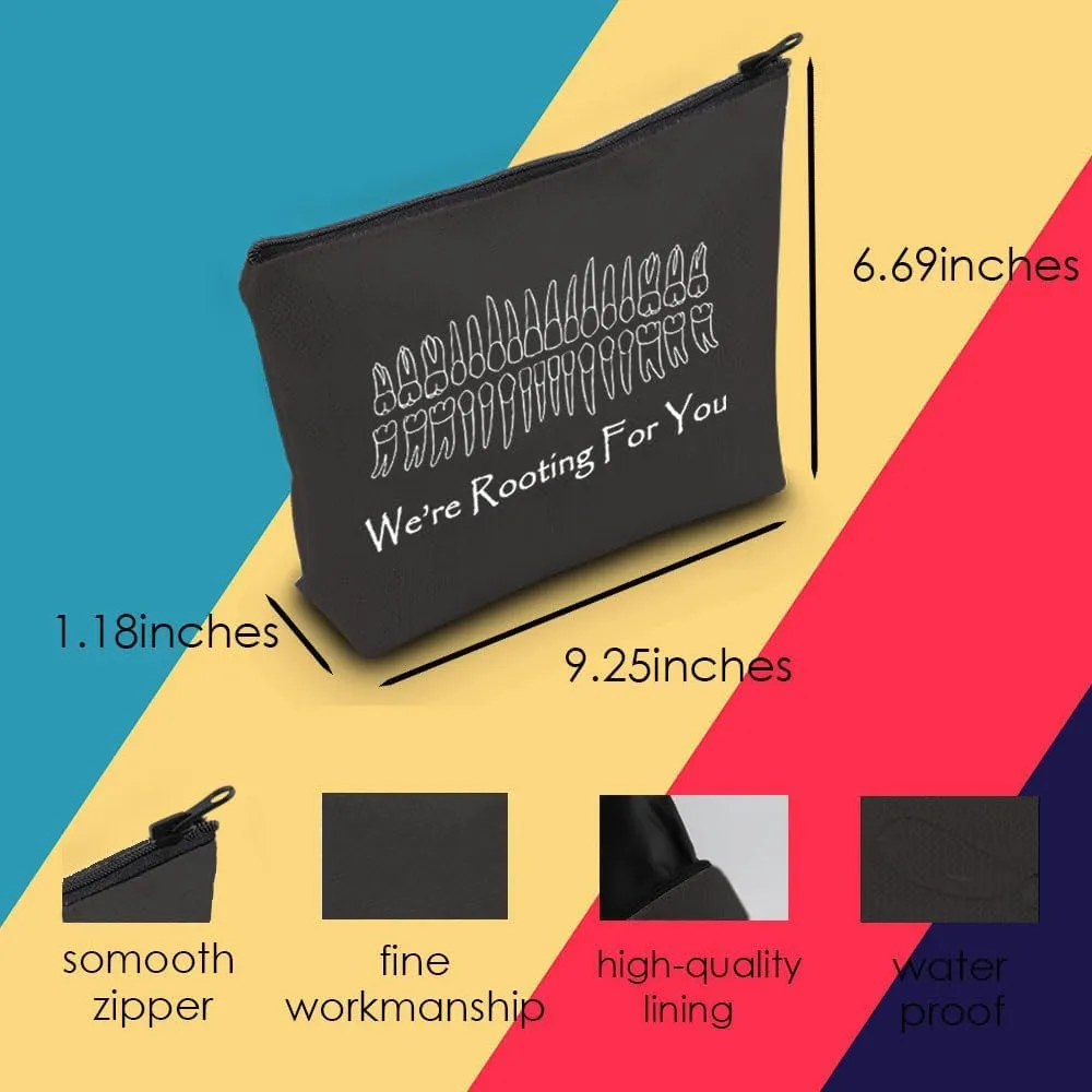 MNIGIU Dentist Graduation Gift - We're Rooting for You Zipper Pouch Bag (Rooting Black Bag)