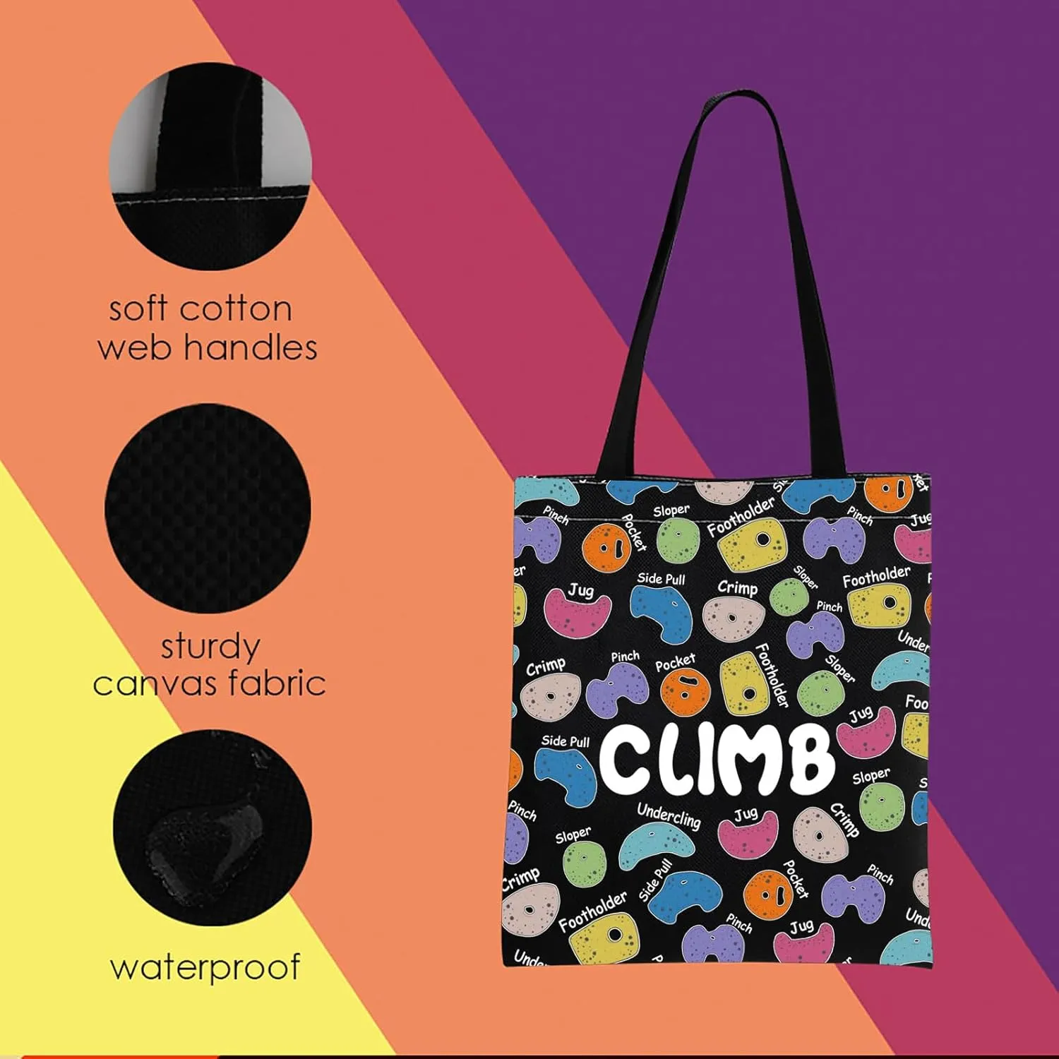 MNIGIU Rock Climber Gift for Women Rock Climbing Cosmetic Bag Climb Gift Rock Climbing Bouldering Lover Gift (Climb Black Tote)