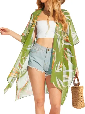 Moss Rose Women's Chiffon Long Kimono Beach Cover up for Summer Bathing Suits Cardigans Casual Loose Swimwear