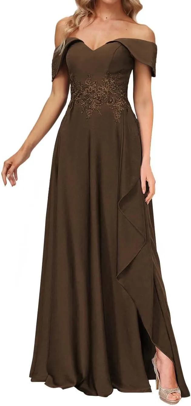 Mother of The Bride Dresses Lace Off The Shoulder Evening Gowns Long Chiffon Wedding Guest Dresses Ruffle
