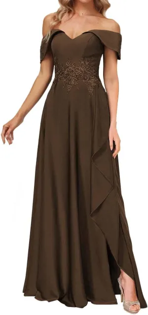 Mother of The Bride Dresses Lace Off The Shoulder Evening Gowns Long Chiffon Wedding Guest Dresses Ruffle