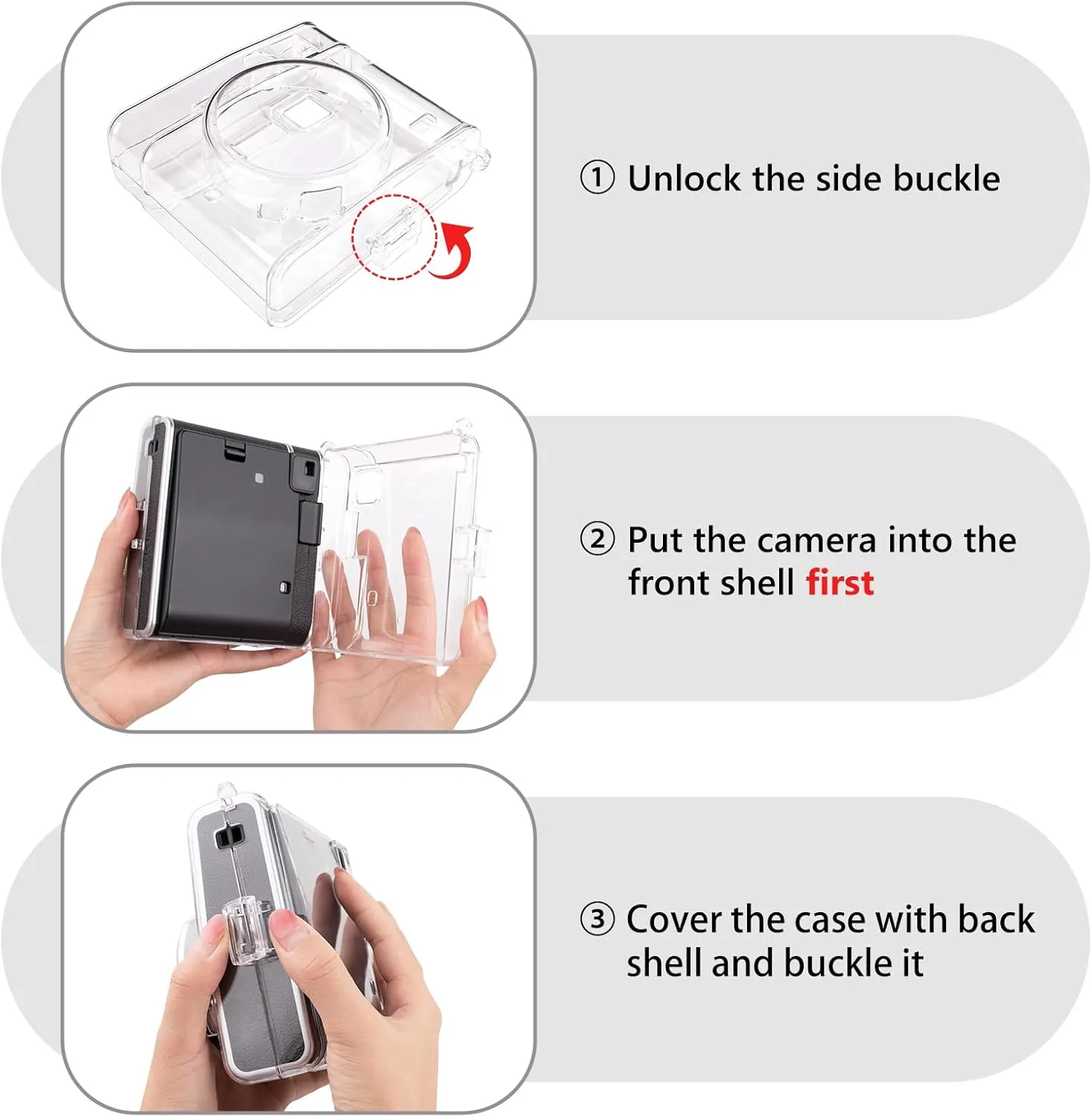 MUZIRI KINOKOO Clear Case for Fuji Instax Mini 40 - Crystal Hard PVC with Shoulder Strap