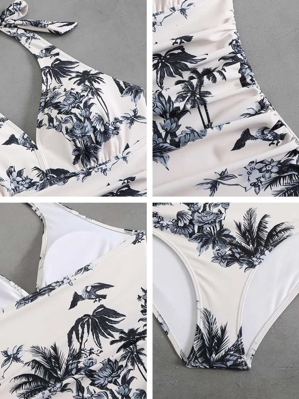 MZEAZRK One Piece Swimsuit Women Halter Backless Tummy Control Swimwear Vintage High Waisted Bathing Suit