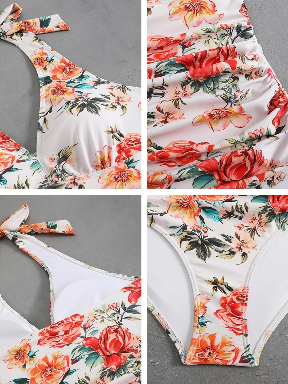 MZEAZRK One Piece Swimsuit Women Halter Backless Tummy Control Swimwear Vintage High Waisted Bathing Suit