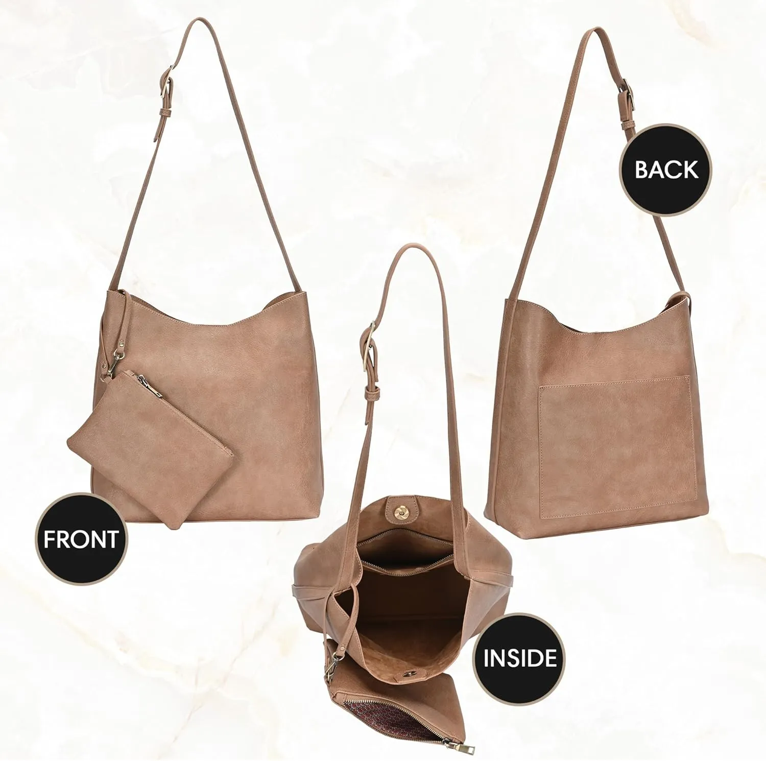 Ophelia Hobo | Shoulder Bag for Women with Detachable Wristlet | Soft Distressed Vegan Leather