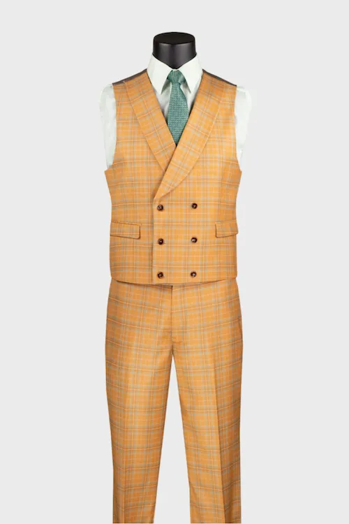 Orange Modern Fit Windowpane Suit