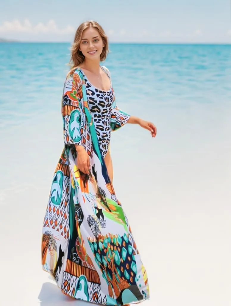 Over Sized Kimonos Women's Geometry Print Rayon Kimonos for Summer Loose Open Front Soft Long Bird