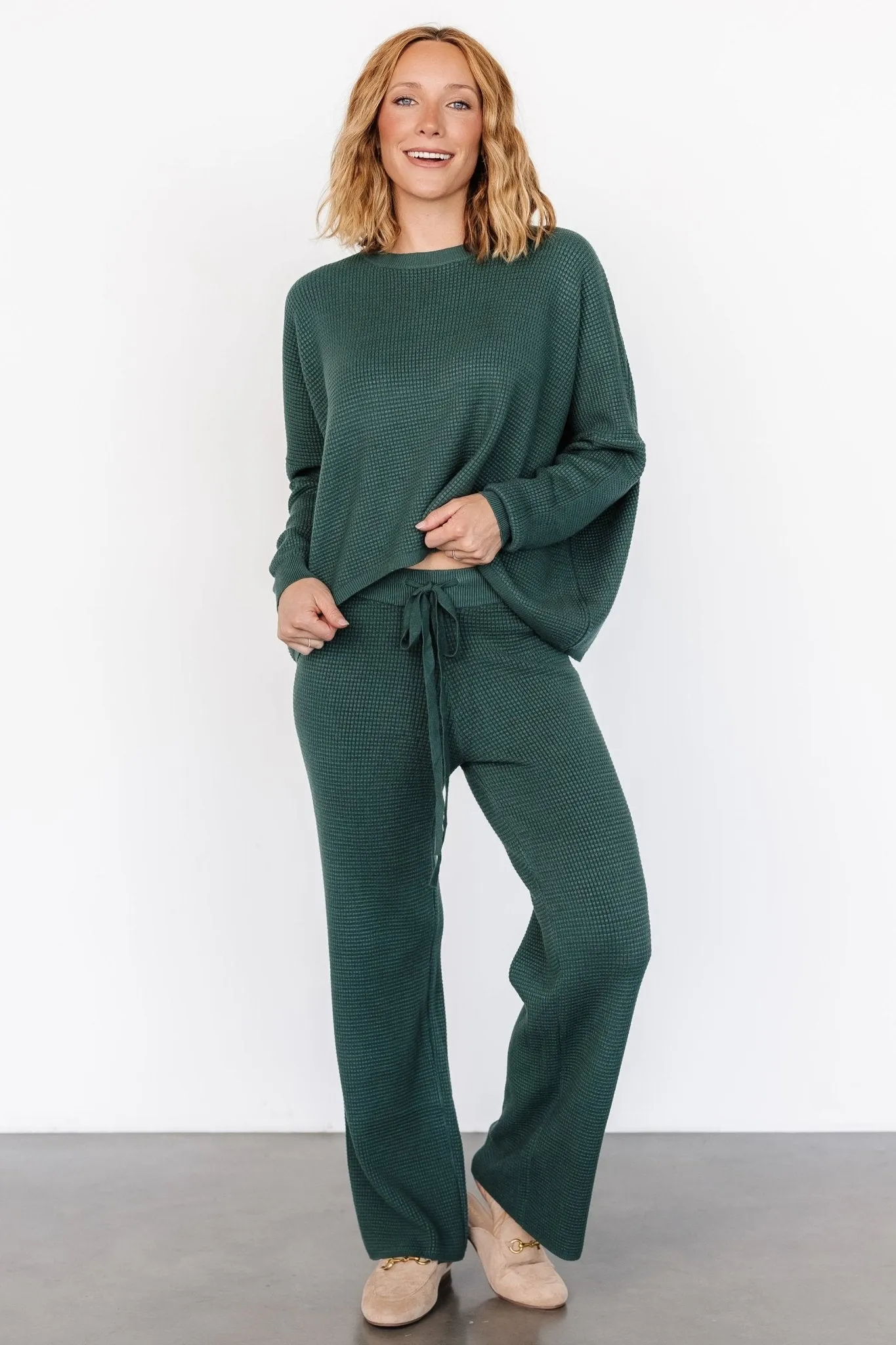 Owen Waffle Sweater Top | Green