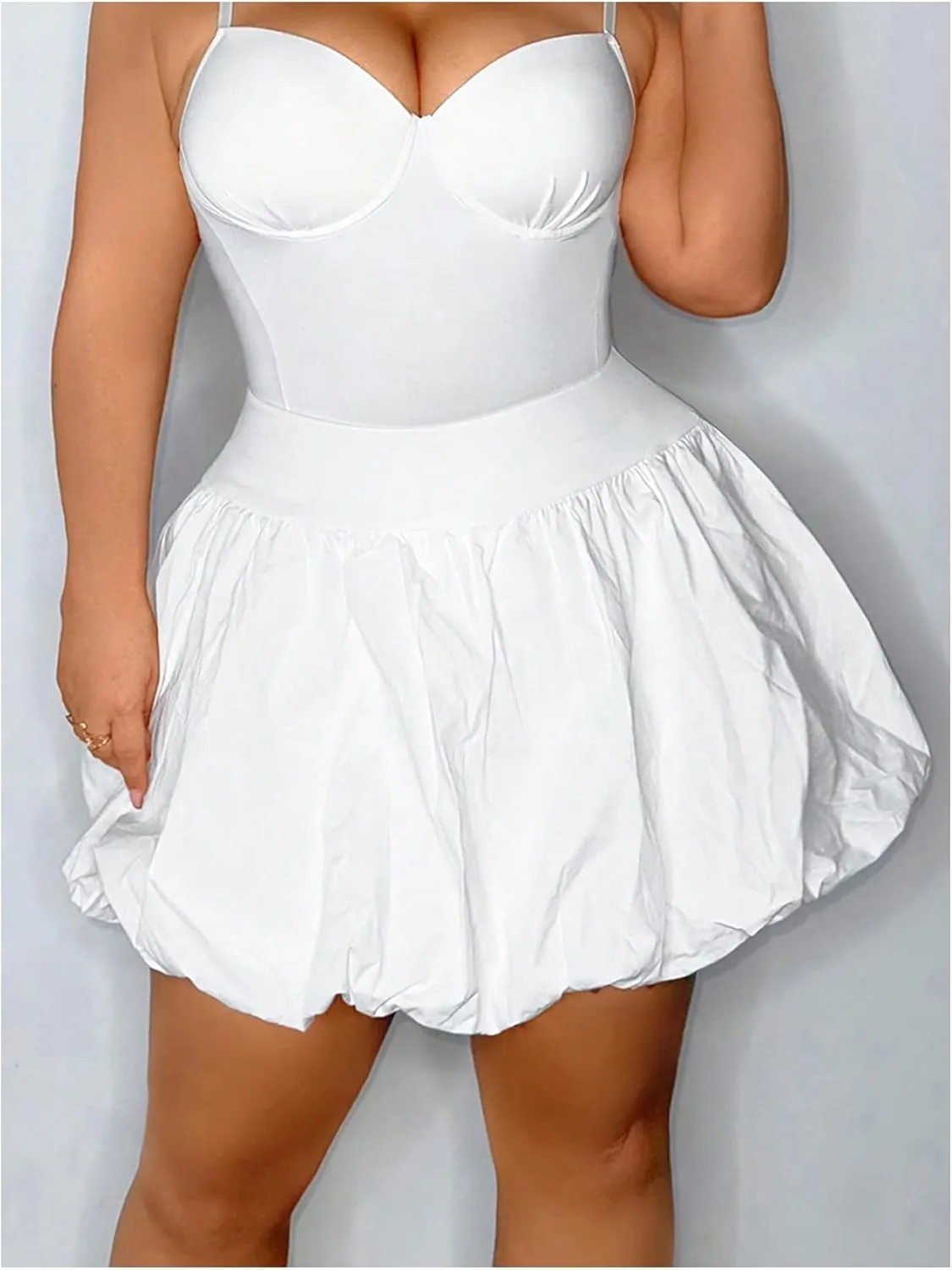 OYOANGLE Women's Plus Size High Waisted Bubble Skorts Y2K Ruffle Hem Puffy Skirt Shorts
