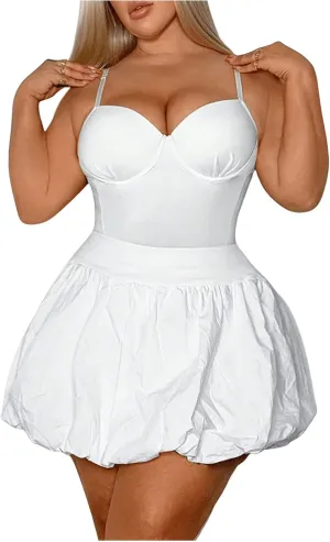 OYOANGLE Women's Plus Size High Waisted Bubble Skorts Y2K Ruffle Hem Puffy Skirt Shorts